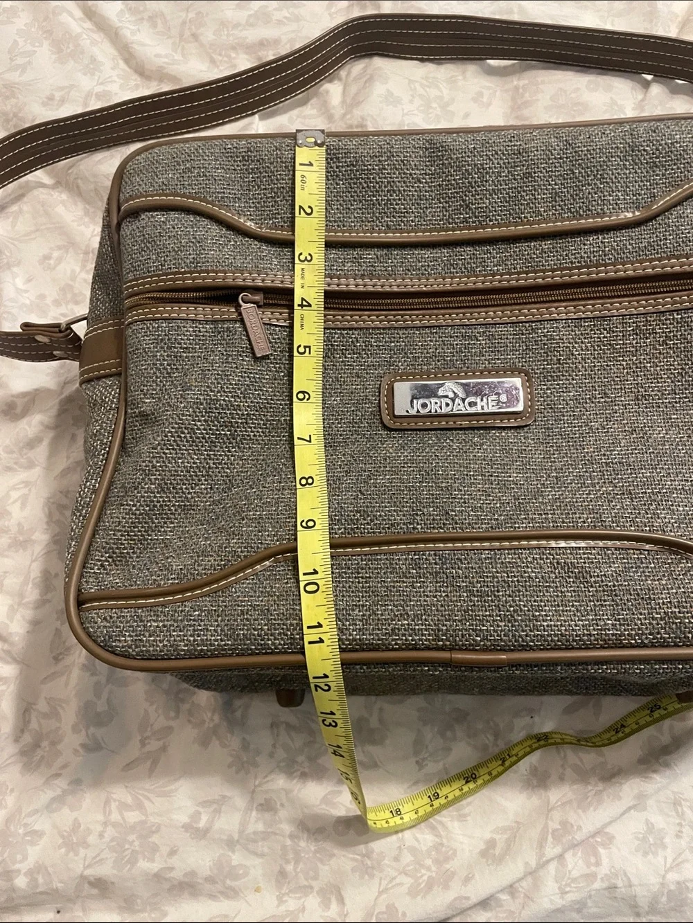 Jordache vintage Grey Tweed Shoulder Bag with Tan Trim